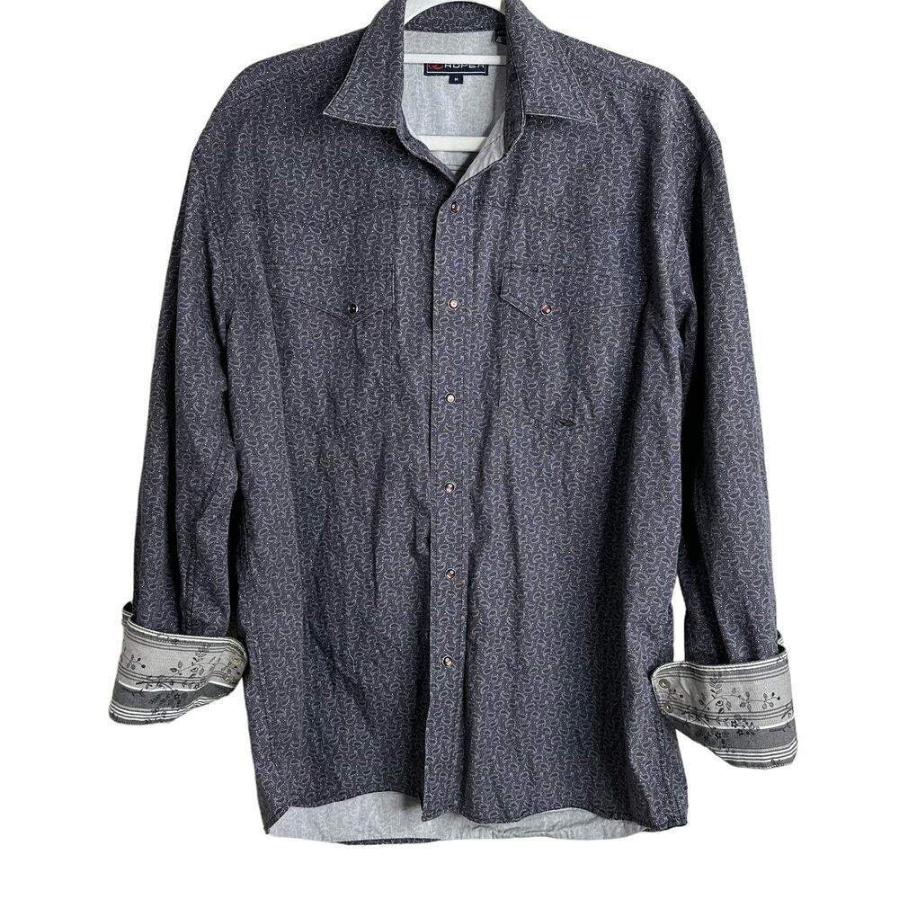 Roper Men's Black Paisley Snap Front Closure Long Sleeves Flip Cuffs Size Medium